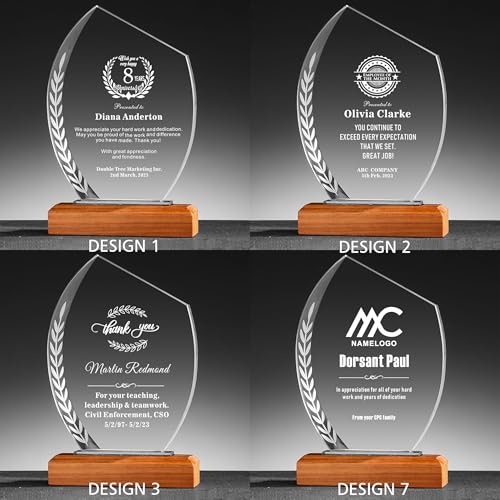 Personalized 9.5” Glass Plaque, Engraved with Names, Appreciation Messages and Company Logo, Completely Customized Gift Plaque, Award Trophy for Retirement Employee, Manager, Boss.