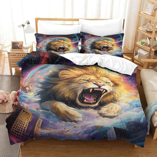 Parure housse de couette lion 3D finition microfibre premium - 3