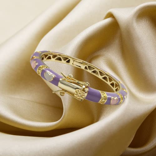 Ivy and Max Gold Finish Lavender Enamel Multi Hearts Girls Bangle Bracelet (50 mm: Age 6-13 Years) - Image 3