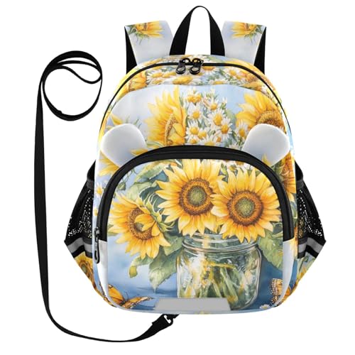 Bee Butterfly Sunflowers Toddler Harness Backpack for Boys Girls 3-6 Years Kids Backpack with Anti Lost Safety Leash Child Leash Backpack for Walking Travel Preschool