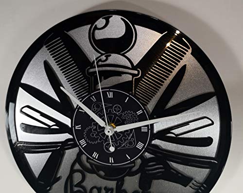 Horloge murale barbier en vinyle argent pour décorer un barber shop