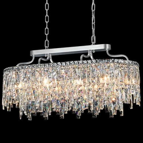Image of 32 inch 10 Light Oval Chrome Crystal Chandeliers for Dining Room