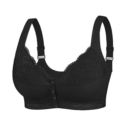 A-G Cup 34-50 Oversized Bra European and American Size Large Cup Front Buckle Lace Fashion Underwear(Black,34/75B【S】)