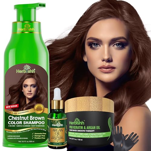 Herbishh After Color Shampoo Combo Contains Hair Color Shampoo Hair Dye 500Ml Argan Oil 30Ml Pro Keratin And Argan Hair Mask 100Gm For Hair Straightening, Shine And Protection For Men And Women