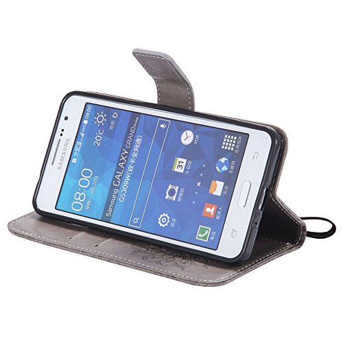 Galaxy Grand Prime Case,G530 Case,Leecoco Fancy Embossed Floral Wallet Case With Card/Cash Slots Pu Leather Flip Stand Case Cover For Samsung Galaxy Grand Prime Lte G530 Mandala Gray #TOP5