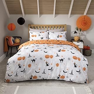 Sleepdown Halloween Pumpkins Multi Reversible Soft Easy Care Duvet Cover Quilt Bedding Set with Pillowcases - Double (200cm x 200cm)