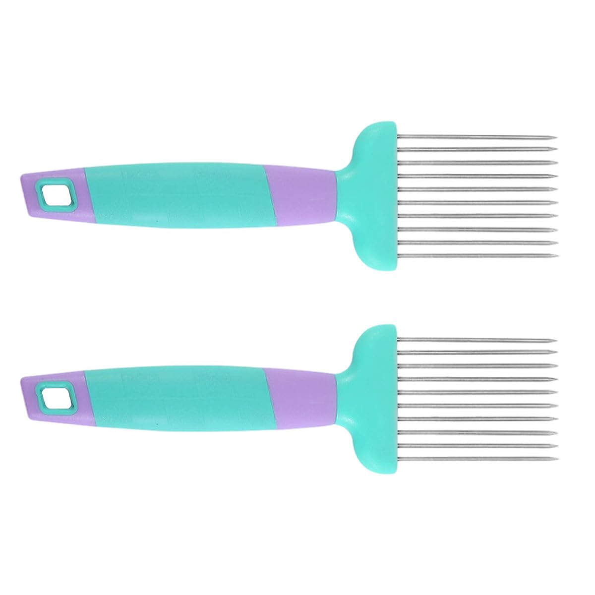2pcs Stainless Steel Onion Holder Slicers with Plastic Handle