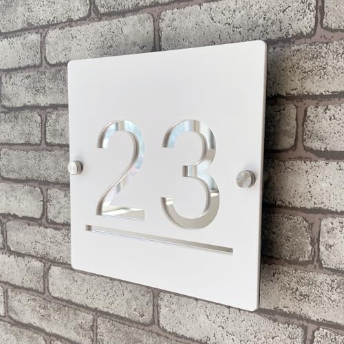 Personalized 3D White and Silver Acrylic House Number Plaque, Floating Numbers with Address, Plaque for Interior and Exterior Door, Ideal for Home, Hotel, Apartment, Shop