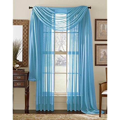 Comfy Deal 3 Piece Sheer Panel (2 Pieces 58" x 84") and Scarf Window (1 Pieces 37" x 216") Curtain Combo Set (Turquoise) Cover