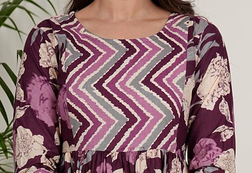 Image of Kuruti B Sheets Women's Cotton Floral Printed Regular Fit Anarkali Kurta for Women