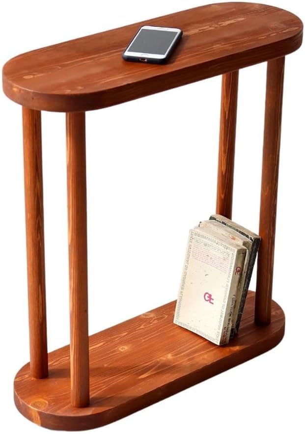 Oval Solid Wood Narrow Side Table Slim Small Pedestal Coffee Tabl...