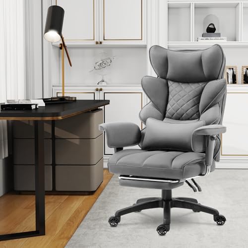 Image of Dowinx Big and Tall Office Chair with Pocket Spring Cushion and Lumbar Support,High Back Computer Gaming Chair with Adiustable Ammrests,Executive Desk Chair with Footrest(Fabric-Grey)