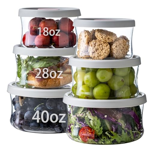 wangsdjy Glass Food Storage Containers with Lids, Leak-Proof BPA Free Round Glass Containers with Lids for Storage soups and leftovers - Microwave, Dishwasher, Freezer Safe (Gray 6PCS)
