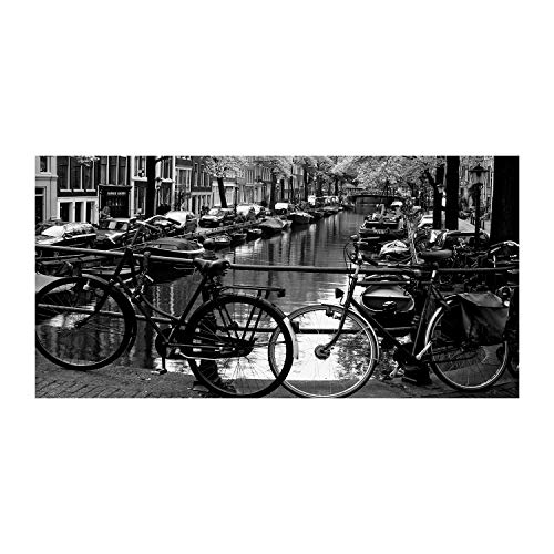 Toile paysage noir et blanc 120x60 cm tableau moderne de bicyclettes à Amsterdam