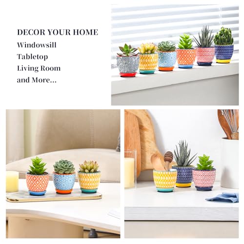 Selamica Ceramic 2.4 Inch Succulent Pots, Mini Flower Pots for Cactus Plant with Drainage Holes & Saucers, Home Decor, Set of 6, Assorted Colors by Selamica - Used condition - Image 5