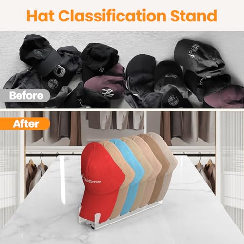 Nicetree Hat Organizer for Baseball Caps, 2 Pcs No Install Acrylic Hat Racks for 14 Baseball Caps Storage, Hat Stand for Caps Display and Organizer for Dresser, Bedroom, Closet, Office by Nicetree - Image 2