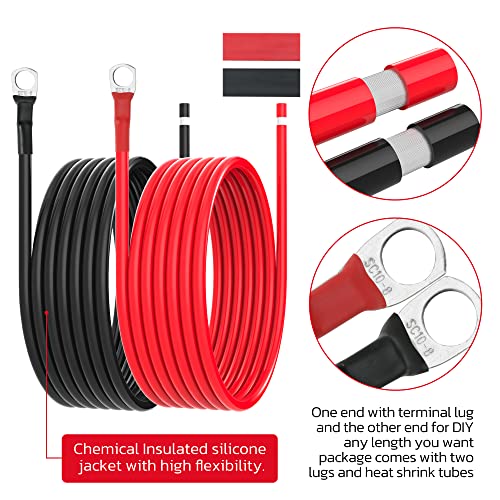 Gopayia 10 AWG Battery Cables 10 Gauge Solar Panel Wire Tinned Copper Extension Cable with 5/16'' Lugs for RV Solar Panel Car Automotive (10AWG 10FT) by Gopayia - Used condition - Image 3