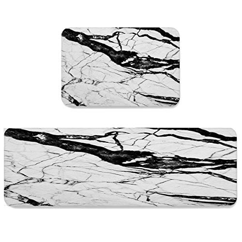 SUN-Shine Marbel Texture Kitchen Rugs and Mats 2 Pieces,Nature Stone Art Decorative Carpet