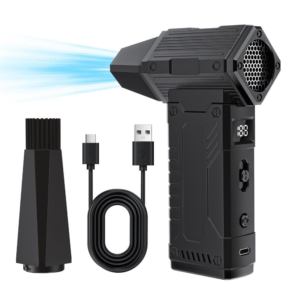 Plumero de Aire Comprimido, Soplador Turbo de 130.000 RPM con Pantalla LED y Luz, Plumero de Aire Eléctrico para Teclado, PC, Coche y Hogar.