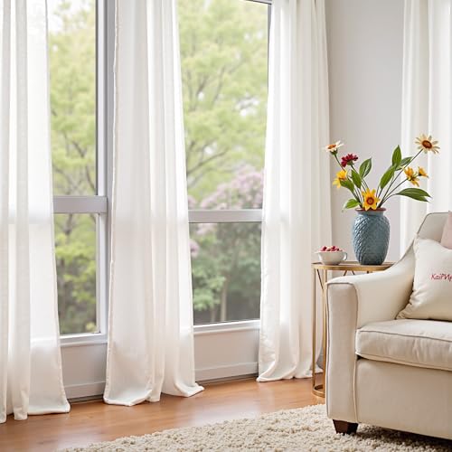 Image of jinchan Linen Curtains Light Filtering Back Tab 60x108 Inch 2 Panels White