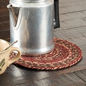 VHC Brands Cider Mill Primitive Red Textured Striped Round Kitchen Table Decor Jute Trivet 8" VHC Brands Cider Mill Primitive Red Textured Striped Round Kitchen Table Decor Jute Trivet 8