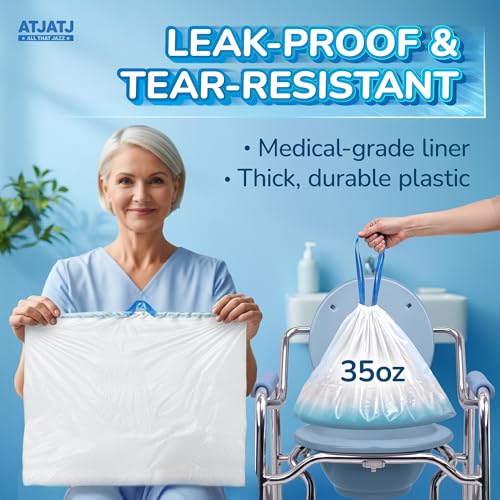 Image of 60 Packs Commode Liners With 60 Absorbent Pads, Leak-Proof Disposable Toilet Bags for Adults, Fits All Bedside Toilet Chairs Bucket, Portable Potty Liners for Home Medical Use, No Mess Cleanup