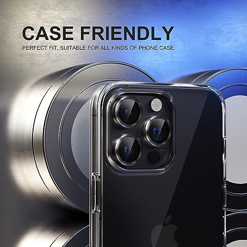 Image of Choiche Compatible for iPhone 15 Pro /iPhone 15 Pro Max Camera Lens Protector, 9H Tempered Glass Camera Cover Screen Protector Metal Ring Decoration Accessories (Black)