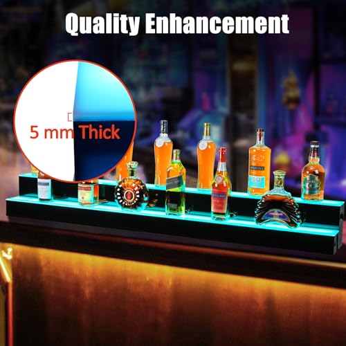 LED Lighted Liquor Shelves, 2 Tier 60 Inch Acrylic Lighted Bottle Display with Remote & App Control, 16 Colors, 4 Modes, 1-8 H Timing, Bar Lights for Liquor Shelves