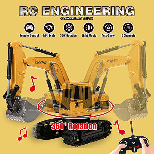 Hyw Rechargeable Remote Control Excavator Toy And Earthmoving Truck W/Sound And Light,Realistic Swivel Cab And Movable Arm,Outdoor Indoor For Boys Girls #TOP1