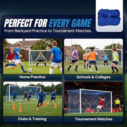 Image of ProZone Heavy-Duty Football Goal Net - UV-Resistant, 2.5mm Thick, Machine-Knitted for Training & Matches (Nylon, Black)