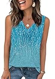 OFEEFAN Tank Tops for Women Teacher Outfits Ruched V Neck Blouses Spring Tee Flowy Shirts Z-Blue line XL