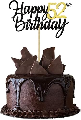 Miniatura 6 de Decoración de pastel de cumpleaños 52 con purpurina para 52 años, decoración de cumpleaños 52 años, decoraciones doradas para tartas de cumpleaños