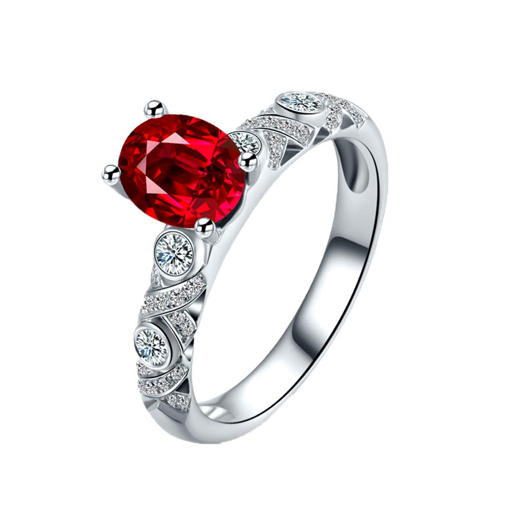 YCGEMS 18ct White Gold Real Ruby and Real Diamond Ring - July Birthstone - Wedding Anniversary Present,M