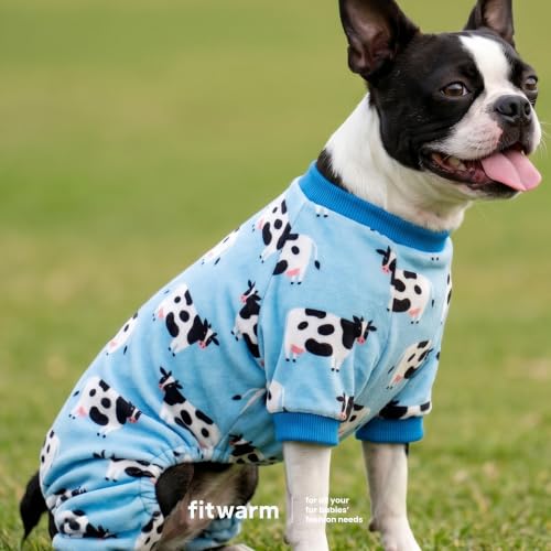 Image of Fitwarm Milk Cow Fleece Dog Pajamas, Soft Winter Clothes for Small Dogs Boy Girl, Warm Pet Onesie, Blue, Black, White, Medium