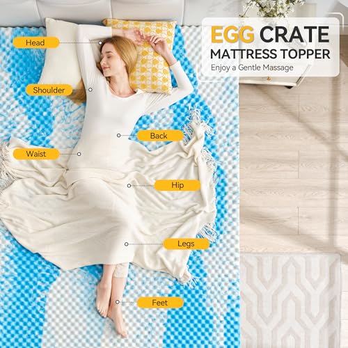 SINWEEK 2 Inch Egg Crate Memory Foam Mattress Topper Twin Size, Soft Mattress Pad for Back Pain Relief, Bed Topper, CertiPUR-US Certified, Blue - Thumbnail 2