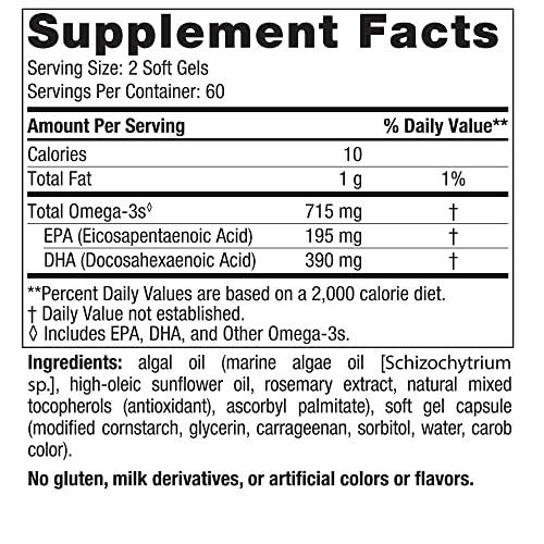 image for Nordic Naturals Algae Omega - 120 Soft Gels - 715 mg Omega-3 - Certifi