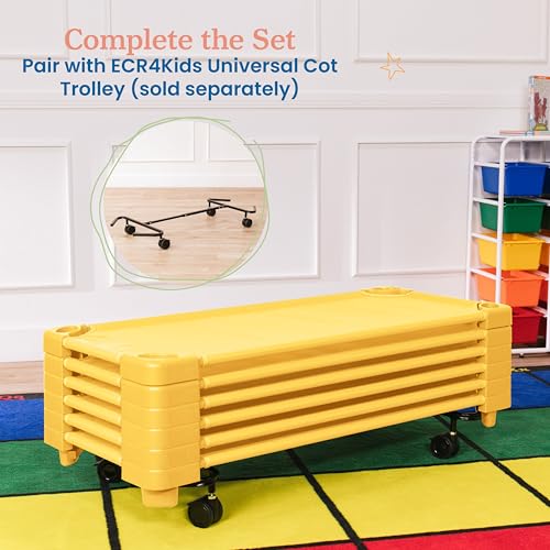 Image of ECR4Kids Stackable Kiddie Cot, Ready-to-Assemble, Standard Size, Daycare Essentials, Yellow, 6-Pack