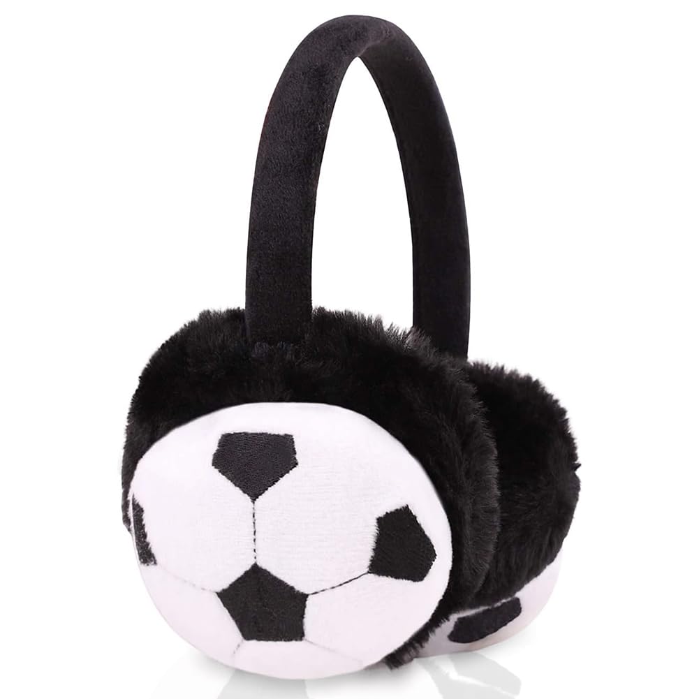 JynxtoyZeal Kids Earmuffs Football Pattern Warm Fluffy Plush Ear Warmers,Cute Cartoon Footballs Pattern Earmuff Soft Comfy Plush Earmuff Outdoor Thermal Ear Muffs Ear Warmers Protectors