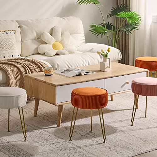 IBUYKE Velvet Vanity Stool Ottoman, Round Footrest Chair, Makeup Dressing Table Seat, Pouf Couch Stool, for Living Room, Golden Steel Legs, Pink LG-30P by IBUYKE - Image 5