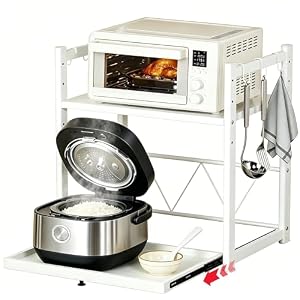 レンジラック レンジ台 電子レンジ上ラック 引き出しパネル キッチンラック 幅58cm 棚板高さ調節可 電子レンジラック 耐荷重50kg 組み立て簡単 トースターラック 台所 収納 キッチン 棚 冷蔵庫上 卓上ラッ ク キッチン収納 ...