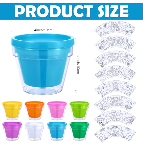 Meanplan 28 Pcs Mother's Day Crafts 16 Mother's Day DIY Flower Pots Paint Your Own Ornament Kit DIY Craft Flower Pot 12 Colorful Markers, Decorate Your Own Flowers Pots