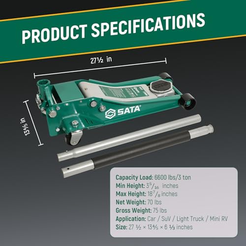 SATA 3-Ton Ultra-Low Profile Steel Floor Jack