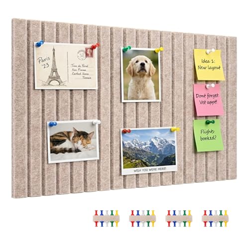 OWLKELA 60 x 40cm Cork Board 9mm Thick Decorative Felt Board with 35 Push Pins Foldable Pin Boards with Adhesive Sticker Bulletin Board for Office Classroom or Bedroom Walls Camel
