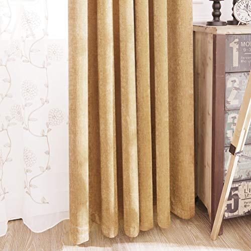 Elkca XNES-SHAPE Gold Double-Sided Chenille Window Curtains For Living Room Room Curtains For Bedroom, Rod Pocket, 52Inchx84Inch, 2 Panels thumb #6