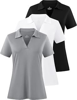 Femdouce V Neck Polo Shirts for Women Work Short Sleeve Golf Collared Shirt 3 Pack