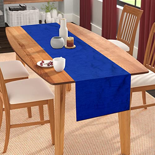 Image of E-EZRA Premium Raw Silk Table Runner for Centre Table / Coffee Table / 4 Seater / 6 Seater Dining Table (72 Inch, Royal Blue)