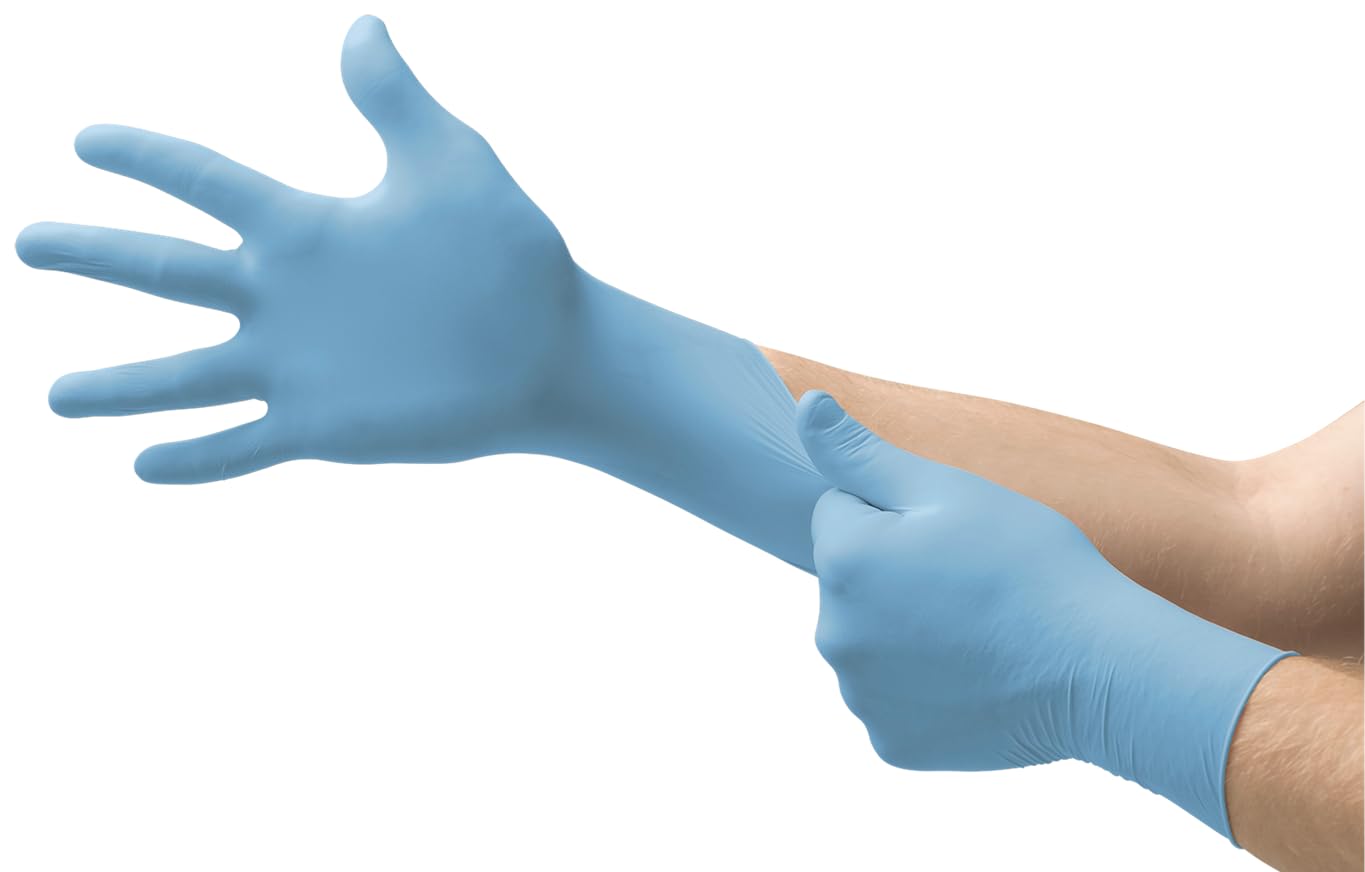 Ansell Microflex 82-134 Disposable Gloves in Nitrile, Latex and Powder-Free, Food Certified, Chemical and Mechanical Protection, Multipurpose Professional Gloves, Blue, Size M (100 Gloves)-image-9