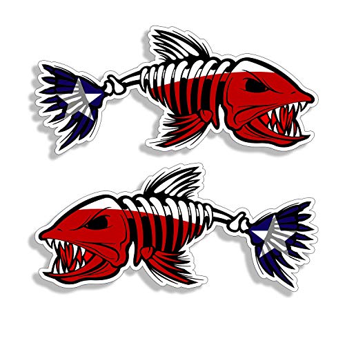 Pair Texas TX State Flag Bone Fish Sticker Left and Right Car Vehicle Window Bumper Fishing Decal Boat Laptop Graphic