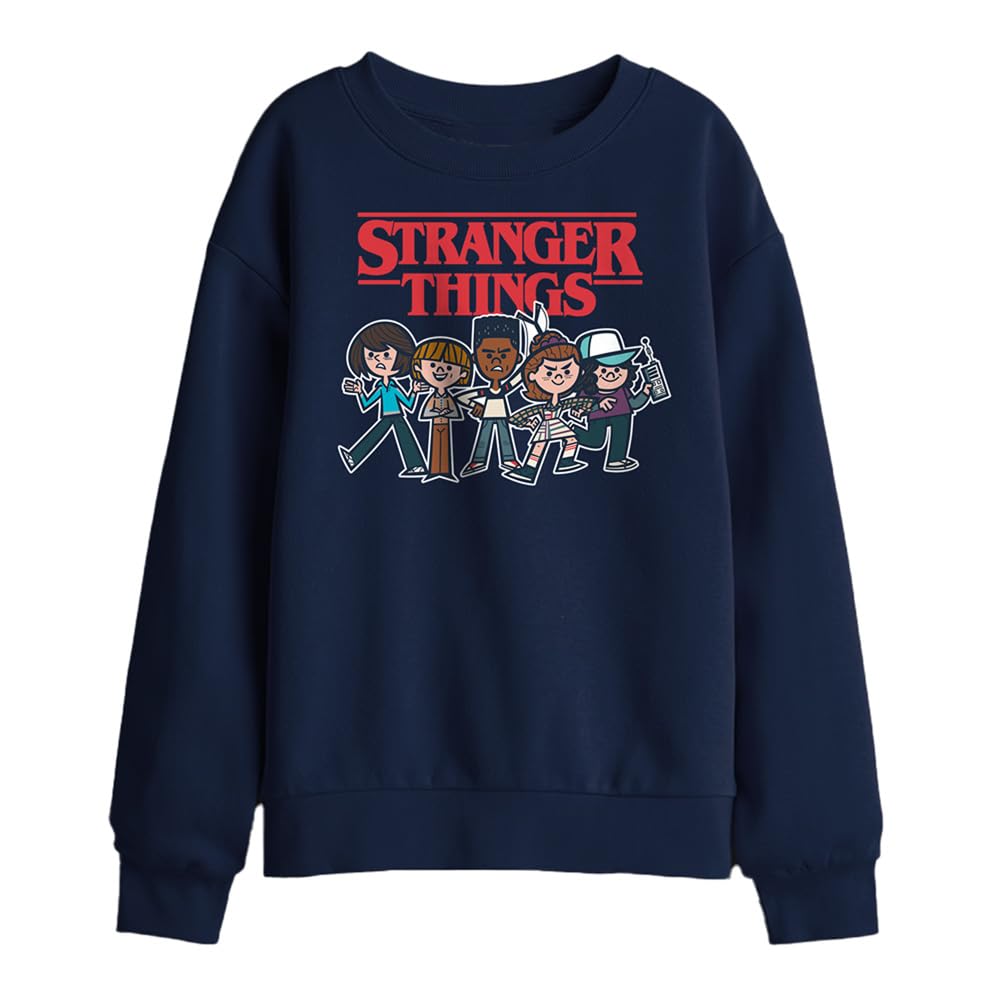 Stranger Things Cartoon Group Kids Sweatshirt, Black, 12-13