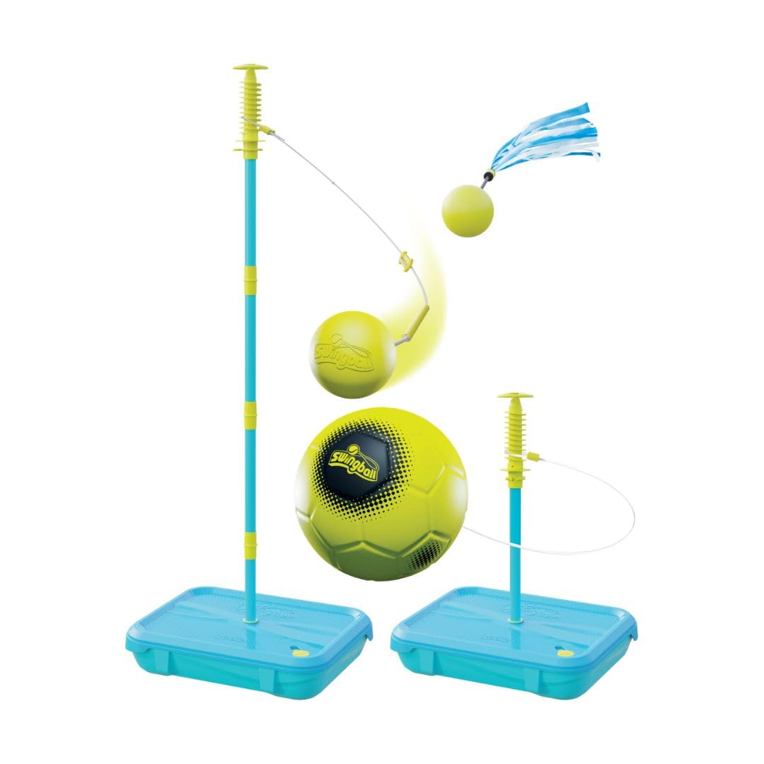 Swingball All Surface 3 in 1 Multiplay - Includes Swingball Tennis, Soccer, and Tailball, Portable Set for Kids, Ages 4+, Yellow/Blue